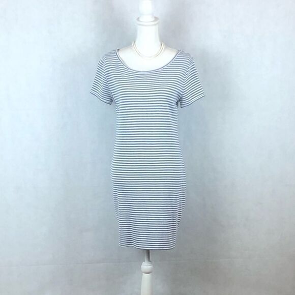 Sz L Wild Fable Fitted Gray White Stripped Dress - Picture 1 of 8